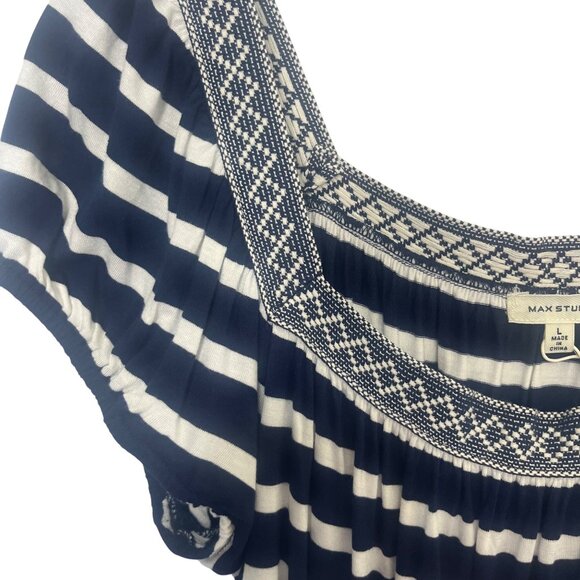Max Studio Shirt Womens Large Blue White Striped Embroidered New - Picture 6 of 12